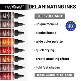 KAMENSKAYA Delaminating Alcohol Inks - Delaminating Ink Set 'Volcano' - 8 pcs. 1 Fl Oz (30 ml) Each