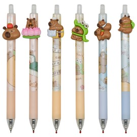 Maydahui Cute Capybara Water Pig Ballpoint Pen, Set of 6, 0.02 inch (0.5 mm), Black Ink, Stylish, Animal Knock Type, Creative, Gel Ballpoint Pen, School, Classroom, Cute, Stationery Supplies,
