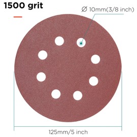 YoiYee 1500 Grit Sanding Discs Pads, 8 Holes, 125mm/5-inch Hook and Loop Quick Change Sandpaper Sheet for Random Orbital Sander, 20 Pack