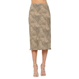 Women Solid High Waist Silky Casual Elastic Satin Midi Skirt - Made in USA (Small, Taupe Black)
