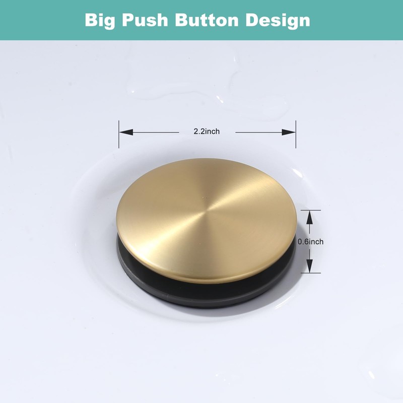 Bathroom Sink Drain Without Overflow, ARCORA Brushed Gold Pop Up
