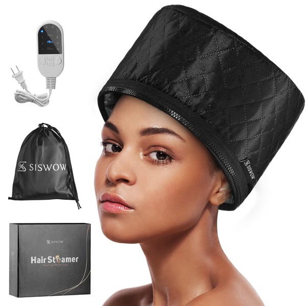 Heat Cap For Deep Conditioning - Hair Steamer For Natural Hair Home Use w/10-level Heats Up Quickly, 3 Timer Settings, Afro Steam Cap For Black Hair Women, Great For Deep Conditioner,Hot Oil Treatment
