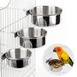 3 comederos para pájaros para jaula con soporte de abrazadera, tazas de acero inoxidable, cuencos para pájaros, loros, jaula de animales, cuencos de agua para periquitos, cacatías, periquitos, chinchilla