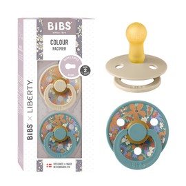 BIBS Liberty Pacifier | 2 Colour Natural Rubber Latex Soothers | Size 2 (6-18 Months) BPA Free Dummy Pacifier | Round Nipple | Designed & Made in Denmark | June Blossom Vanilla Hush Mix