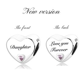 MsRosy New Women's S925 Sterling Silver Hearts Charms Moments For Bracelets and Necklaces Gift For All the Family and Friends (New Daughter charm)