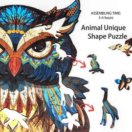 FvMemo Wooden Puzzles for Adults,100 Pieces Owl Wooden Jigsaw Puzzle,Unique Animal Shaped Puzzles,Wood Puzzles Adult Best Gift for Adults and Kids 6.3"X10.3"