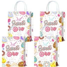16 Pieces Sweet One Donut First Birthday Party Favors Bags,Donut 1st Birthday Goody Gift Snacks Treat Candy Party Favors Bags with Handles for Kids Adults Sweet One Donut Theme Party Decorations