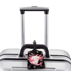 Upetstory Cherry Blossoms Axolotl Luggage Tag Name ID Card Holder Luggage Labels for Suitcases Leather Baggage Tags Travel Bags Tags
