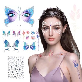 Face Tattoo Carnival Butterfly Tattoo Face, Face Tattoo Glitter Make-Up Temporary Tattoos, Removable Face Sticker Face Paint for Carnival, Children and Adults, Colourful