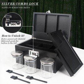 lotmusic Large Bamboo Storage Box with Removable Slide-Out Tray, Versatile Decorative Lockable Box with Removable Compartment,3-Pack Glass Jars & Cleaning Brushes.