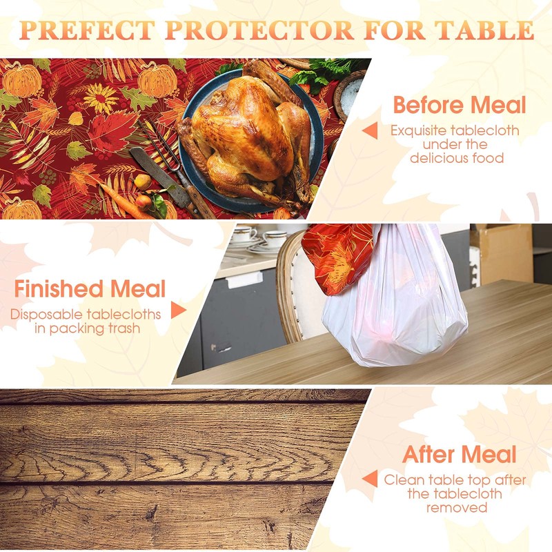Tegeme 1 Pcs Thanksgiving Tablecloth Disposable Rectangle Plastic Tablecloth Fall