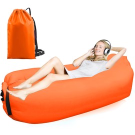 FainFun Inflatable Beach Sofa, 200 x 70 cm Sofa, Inflatable Outdoor Camping, Air Sofa, Inflatable Couch Sofa, Camping, Camping Sofa, Inflatable with Portable Package, Orange