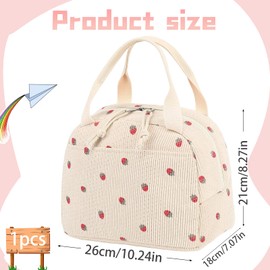 Packed Lunch Bag, 26x18x21cm Lunch Bags for Women, Cute Strawberry Print Design, Lunch Bag Adults Kids Insulated Cooler Tote, Lunch Bags for Work School Picnic Travel