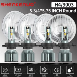 SHENKENUO 4X 5.75 5-3/4"inch Round Sealed Hi/Lo Beam Led Headlights Bulbs H4 Lamp Upgrade