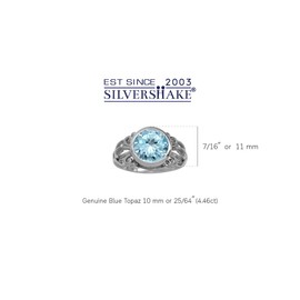 Silvershake 4.46ct. 10mm Genuine Round Shape Blue Topaz White Gold Plated 925 Sterling Silver Filigree Ring Size 7