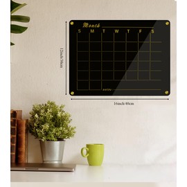 Marribol Black Acrylic Calendar Whiteboard for Wall,16’’x12’’,Dry Erase Calendar for Home,Office