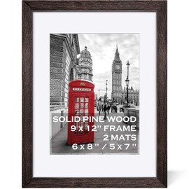 9x12 Rustic Picture Frames Wood Driftwood Brown Display Pictures 6x8 or 5x7 with Mat or 9x12 without Mat - Farmhouse Distressed Photo Frame for Art with 2 Mats Wall Mounting ,Table Top - Set of 1