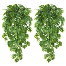 Artificial Hanging Turtle Leaf Plants, Fake Vines Plastic Ivy Greenery Garland Faux Vine Grass Flowers Leaves Outdoor Indoor Home Garden Party Wedding DIY Bedroom Christmas Decorations Decor 4 Pack