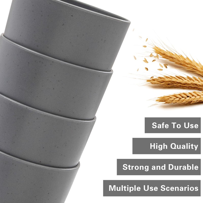 EI 8pcs Dark Grey Wheat Straw Cups,15oz Plastic Reusable Cups,Unbreakable