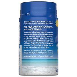 Natural Vitality Calm Ashwagandha Gummies | Tropical Punch Flavor | Concentrated Extract | Vegan & Gluten Free Herbal Supplement | 60 Count