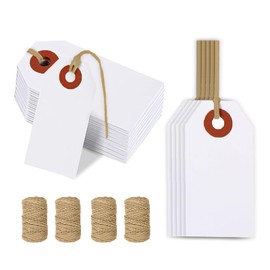 200 Pcs 70x35mm Large White Price Tags with String Attached, Paper String Tags for Pricing, Reinforced Hole Labels for Labeling Gift Clothing Inventory