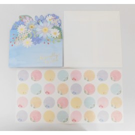 Zet and Kay Flower Trifold Colored Paper Message Stickers 32 Sheets Set of 32 Groups Seals Trifold (Blue)