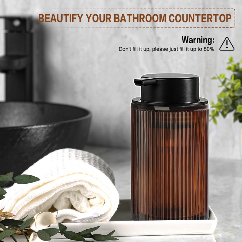 KASUNTING Amber Glass Foaming Soap Dispenser, Ribbed Foam Hand Soap