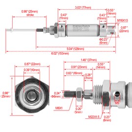 Heschen Pneumatic Slim Air Cylinder, M5 Port, 16mm Bore, 25mm Stroke, Double Acting, for Automation Equipment (MAL 16-25)