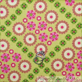 Signature BonEful Fabric FQ Cotton Woven DECOR Green Pink White Flower Dot Girl Diamond NR