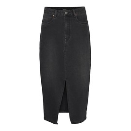 VERO MODA Women's Calf-Length Denim Maxi Skirt with Slit 5 Pocket Skirt, Colours:Black, Size:XS