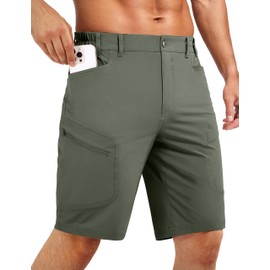Stlight - Pantalones cortos de senderismo para hombre, de secado rápido, ligeros, tácticos, con múltiples bolsillos, para camping, pesca, golf, Verde militar, 32W x 8L
