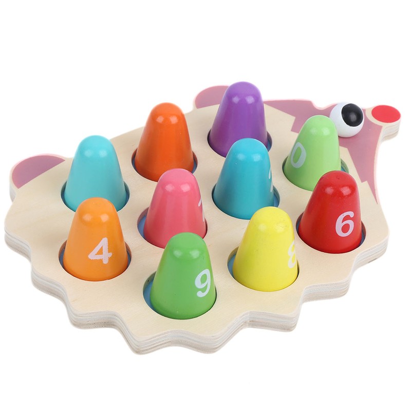 Children Wood Math Number Counting Matching Game Hedgehog Shaped Puzzle
