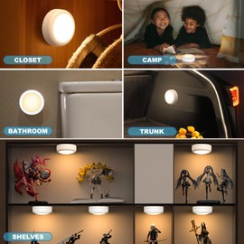 T-Dimeen Battery Operated Puck Litghts with Remote Warm Natual Cool White Three Color Wireless Under Cabinet Lighting Push Lights Stick On Tap Lights with Dimmer & Timmer for Bedroom, Closet