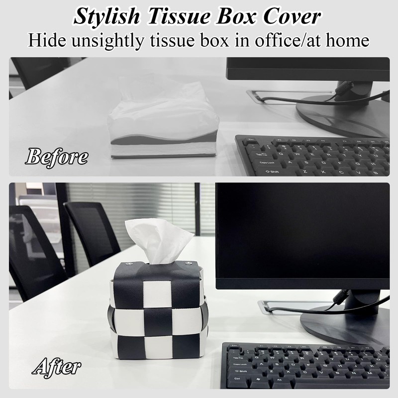 Tissue Box Holder, Cube Tissue Box Covers, PU Leather Square