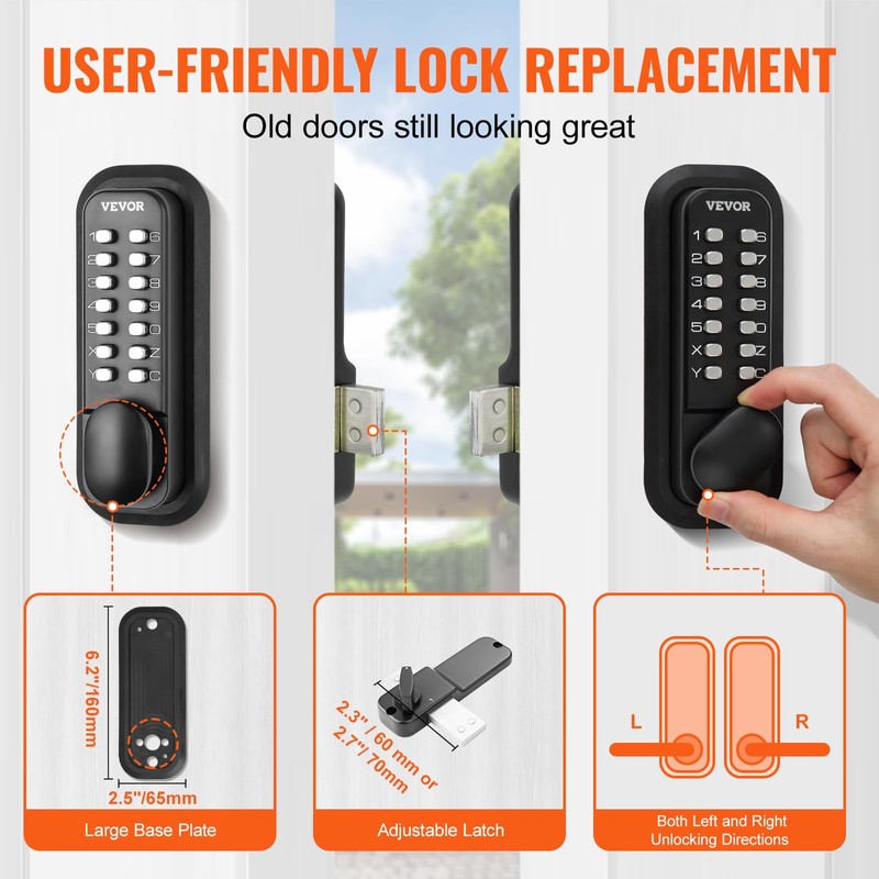 VEVOR Mechanical Keyless Entry Door Lock, 14 Digit Keypad, Outdoor