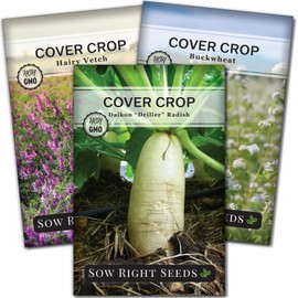 Sow Right Seeds - Tillage Cover Crop Collection for Planting - Annual Buckwheat, Hairy Vetch and Radish Daikon Driller Seed - Breaks Up Compacted Soil - Non-GMO Heirloom Packet to Grow - Great Gift