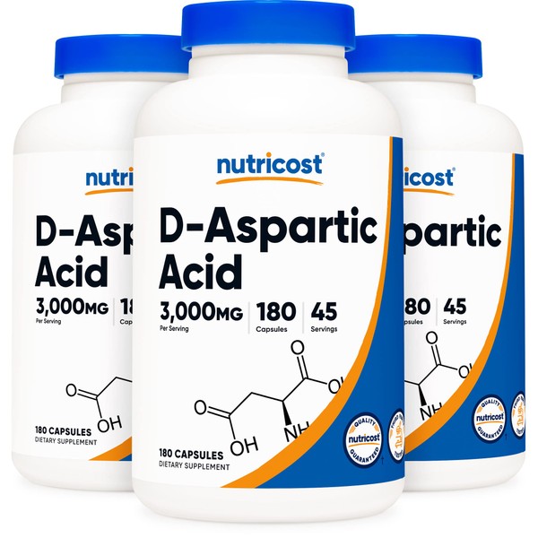 Nutricost D-Aspartic Acid Capsules (180 Caps) (3 Bottles)