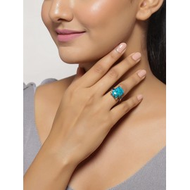 YoTreasure 11.18 ct. t.w. Turquoise & London Blue Topaz Solid 925 Sterling Silver Chunky Ring, Metal Gemstone, Turquoise