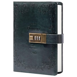B6 Diary with Lock, Travel Journal with Lock, Vintage Leather, Office Supplies, Notebook As Gift for Girl, Boy, Friend, 7.87 X 5.51 in (Green)