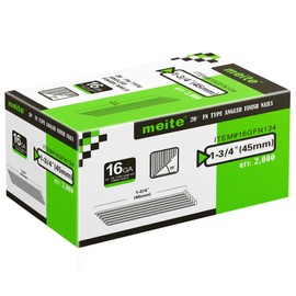 meite 16 Gauge Angled Finish Nails 1-3/4-Inch 20-Degree Galvanized Finishing Nails for Electric or Pneumatic Nailer Guns - Perfect for Window Trim, Cabinet Building and Other DIY Projects (2,000 PCS)