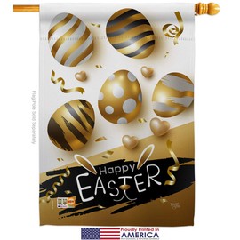 Golden Eggs Party House Flag Eagle Set Springtime Easter Happy Bunny Egg Christian Season Holiday Small Decorative Gift Yard Banner Made In USA 28 X 40