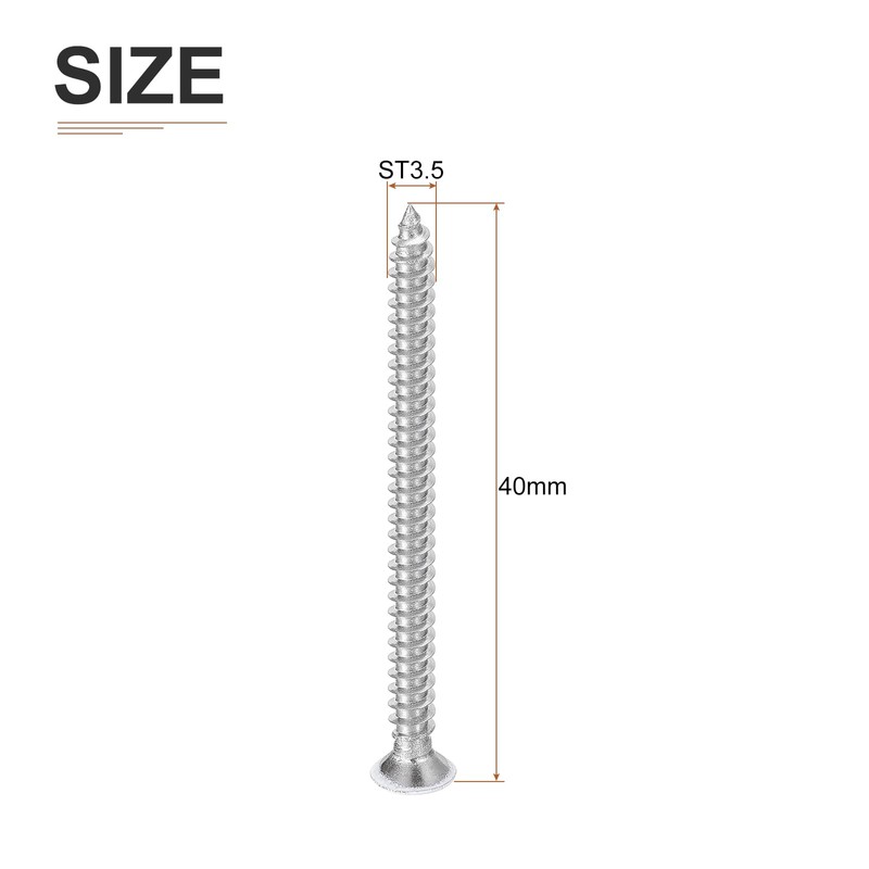 DTGN 50Pcs ST3.5x40mm Flat Head Wood Screws, 304 Stainless Steel