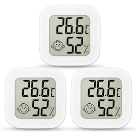 Ainiv 3PCS Digital Hygrometer Indoor Thermometer, Mini Room Thermometer with LCD Display and Face Lcons, Humidity Gauge with Temperature Humidity Monitor for Bedroom, Baby Room, Warehouse, Cellar, Car