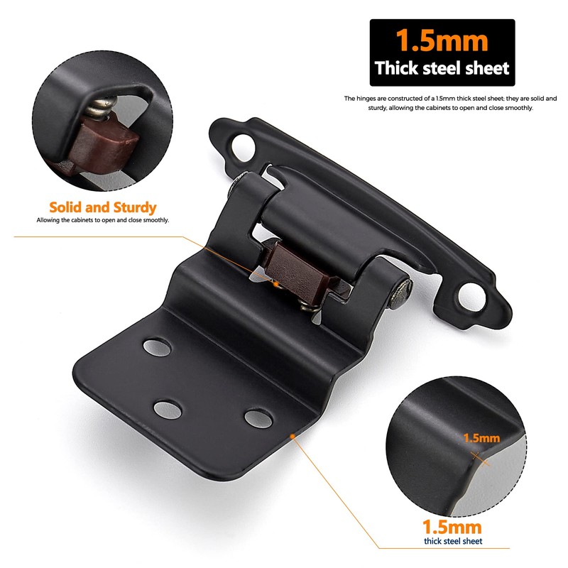 Ravinte 2 Packs 1 Pair 3/8" Inset Matte Black Cabinet
