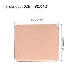 sourcing map Heat Sink Copper Pad Washer 15mm x 15mm x 0.3mm Heat Conductive Heatsink for Electronic Chip Cooling 6 Pack