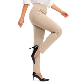 Rammus Womens High Waist Dress Pants with Pockets Business Casual Work Pants for Women Stretchy Skinny Slacks for Office khaki/29 L
