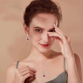 FDEETY Jewellery Sets for Women Rhinestone Bridal Jewellery Set Heart Necklace Earrings Set Christmas Birthday