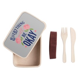 Fabulous Lunch Box Lunchbox mit Besteck, Grau – Everything will be Okay Typographie Botschaft Self Care Bien Etre Health – 700 ml