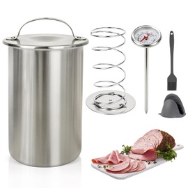Jiuzhoudeal Deli Meat Press Mold with Thermometer, Stainless Steel Lunch Meat Press Mold, Ham Maker Meat Press Tool with Silicone Brush&Mittens, for Making Homemade Healthy Delimeat, Lunchmeat