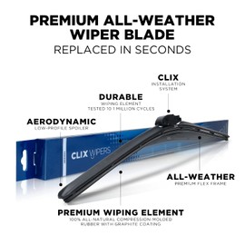 Clix Wipers - 22" OG Original Flat Black Automotive Replacement Wiper Blade (Pack of 1) Universal Clip On All-Weather Flex Frame Windshield Wiper